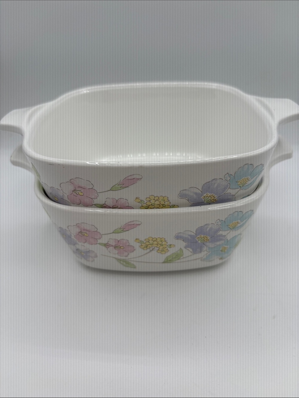 Vintage 1989 Small Corning Ware Pastel Bouquet Casserole Dishes (Set of 2)w/lids